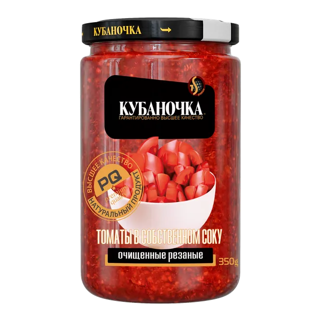 Томаты в собственном соку очищенные резаные, 350 г